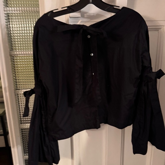 Free People Black Obviously Yours Bell Sleeve Tie Back Top Sz SP - Picture 6 of 10